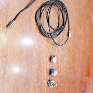 Pandora Leather Bracelet and 3 Charms